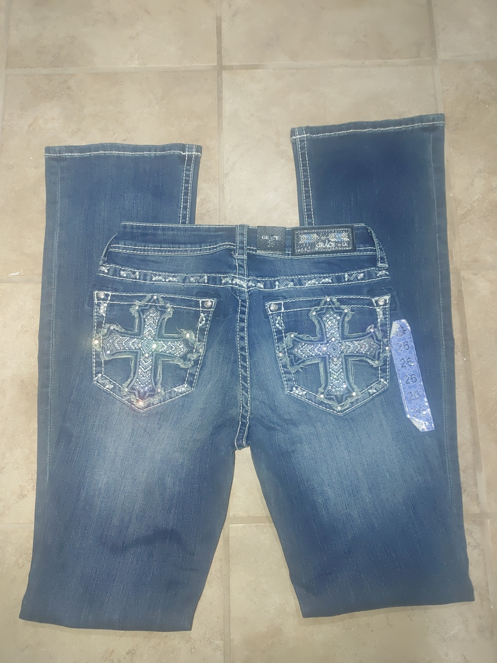 Grace In LA Embellished Cross Pocket Women's Jeans